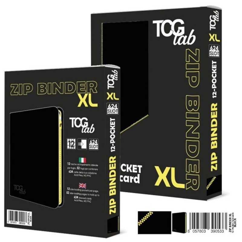 TcgLab Album 12-Bolsillos con cremallera (624 Cartas) - Negro/Cremallera amarilla