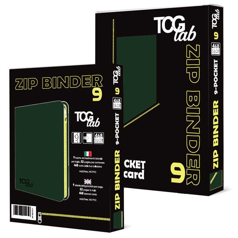 TcgLab Album 9-Bolsillos con cremallera (468 Cartas) - Verde Bosque/Cremallera amarilla