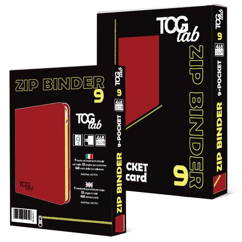 TcgLab Album 9-Bolsillos con cremallera (468 Cartas) - Rojo/Cremallera amarilla